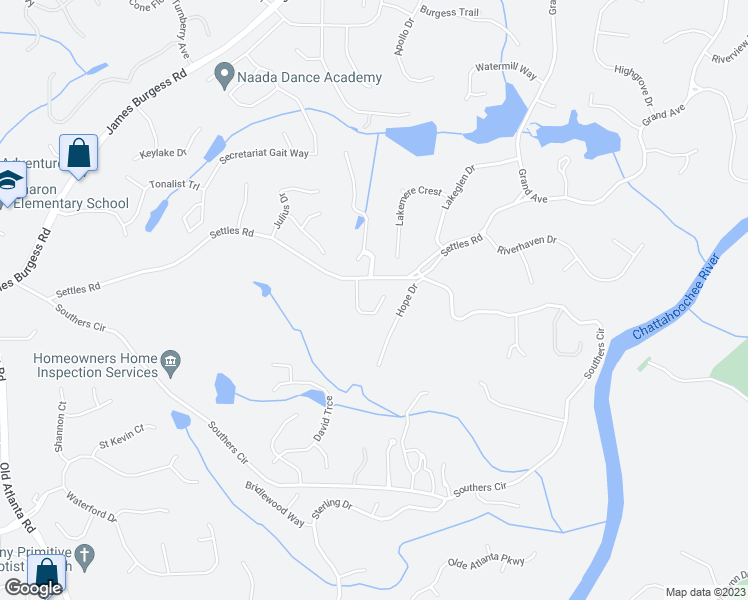 map of restaurants, bars, coffee shops, grocery stores, and more near 1045 Cascade Run Court in Suwanee