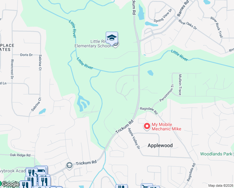 map of restaurants, bars, coffee shops, grocery stores, and more near 144 Nocatee Trail in Woodstock