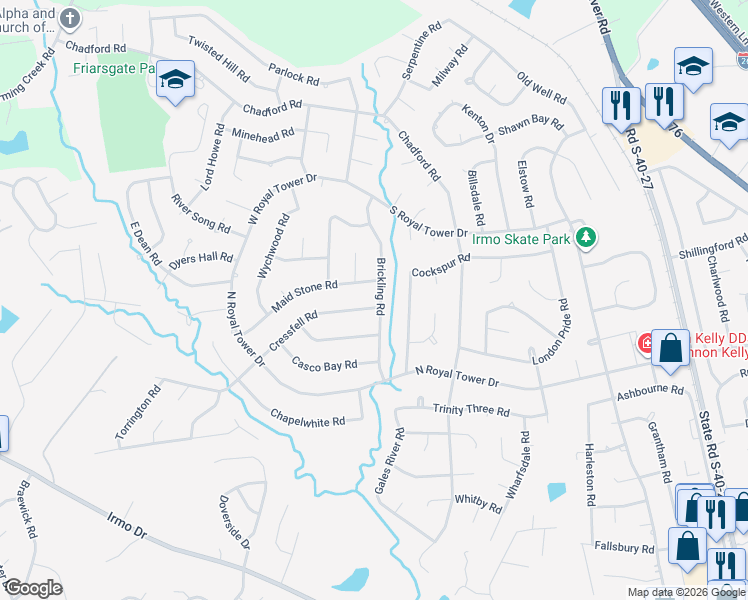 map of restaurants, bars, coffee shops, grocery stores, and more near 301 Brickling Road in Irmo