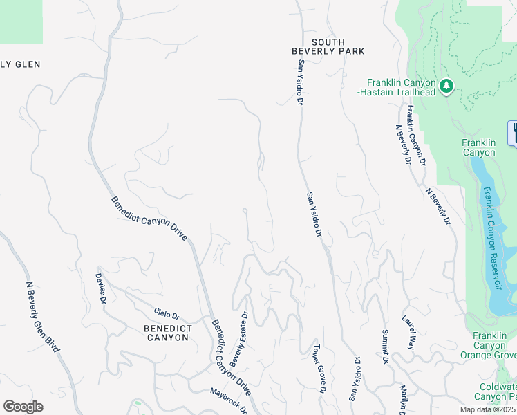 map of restaurants, bars, coffee shops, grocery stores, and more near 1619 Tower Grove Drive in Beverly Hills