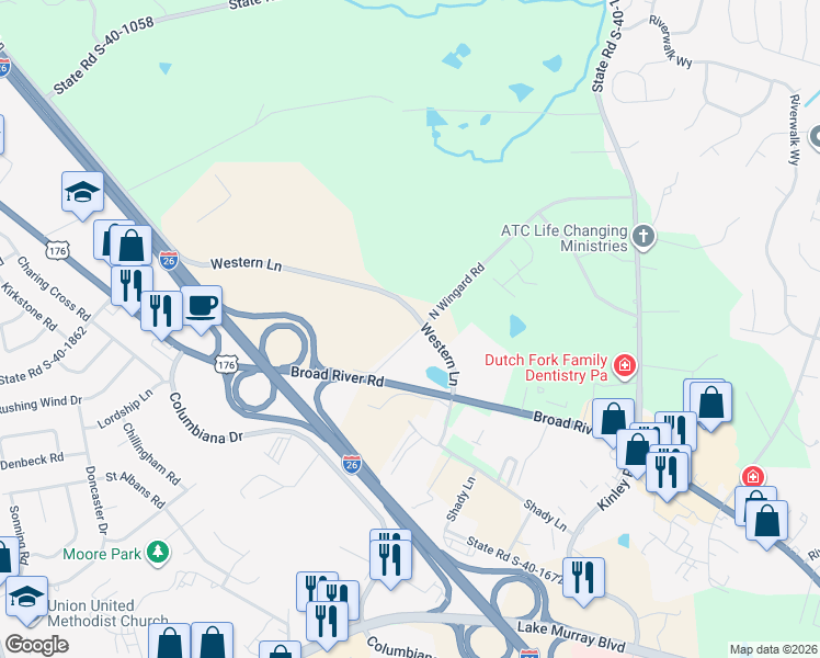 map of restaurants, bars, coffee shops, grocery stores, and more near 1013 North Wingard Road in Irmo