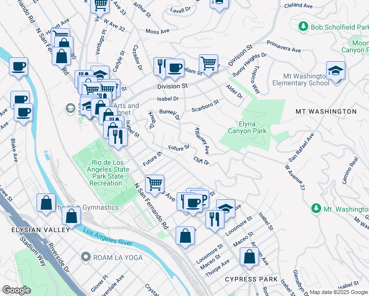 map of restaurants, bars, coffee shops, grocery stores, and more near 3110 Future Street in Los Angeles