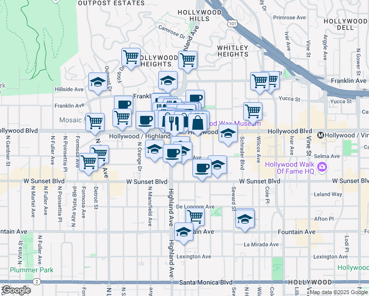 map of restaurants, bars, coffee shops, grocery stores, and more near in Los Angeles