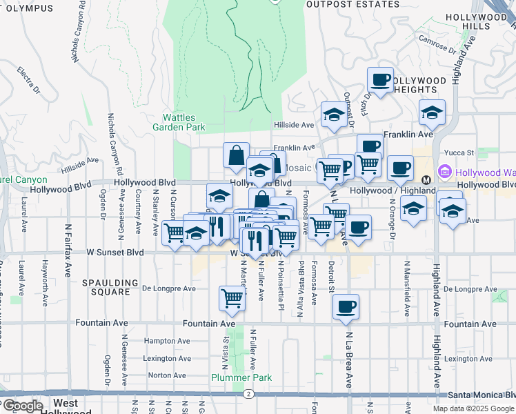 map of restaurants, bars, coffee shops, grocery stores, and more near in Los Angeles