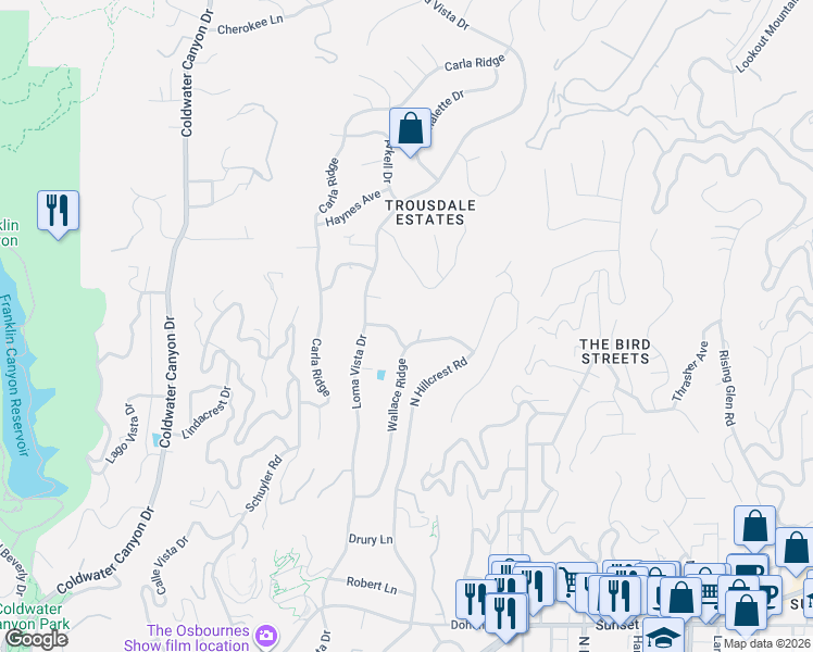 map of restaurants, bars, coffee shops, grocery stores, and more near 420 Trousdale Place in Beverly Hills
