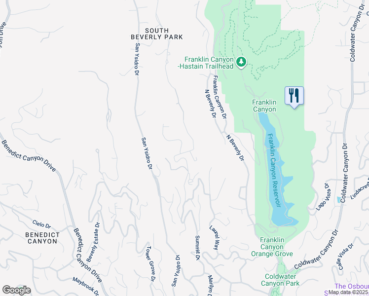 map of restaurants, bars, coffee shops, grocery stores, and more near 1635 Ferrari Drive in Beverly Hills