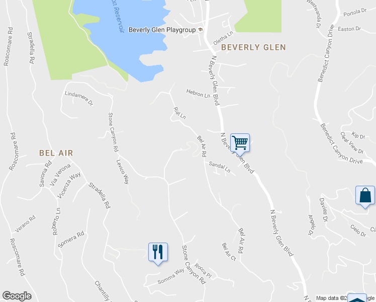 map of restaurants, bars, coffee shops, grocery stores, and more near 10500 Vestone Way in Los Angeles