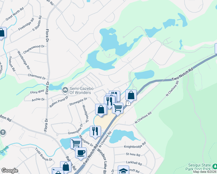 map of restaurants, bars, coffee shops, grocery stores, and more near 116 Southlake Court in Columbia