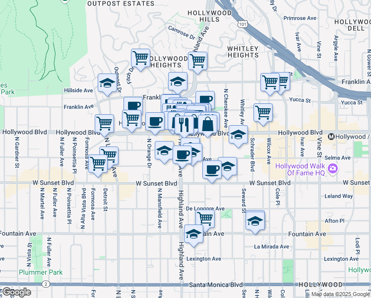 map of restaurants, bars, coffee shops, grocery stores, and more near in Los Angeles