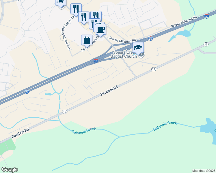 map of restaurants, bars, coffee shops, grocery stores, and more near 4713 Percival Road in Columbia