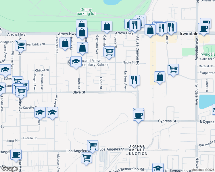 map of restaurants, bars, coffee shops, grocery stores, and more near 15188 Masline Street in Baldwin Park
