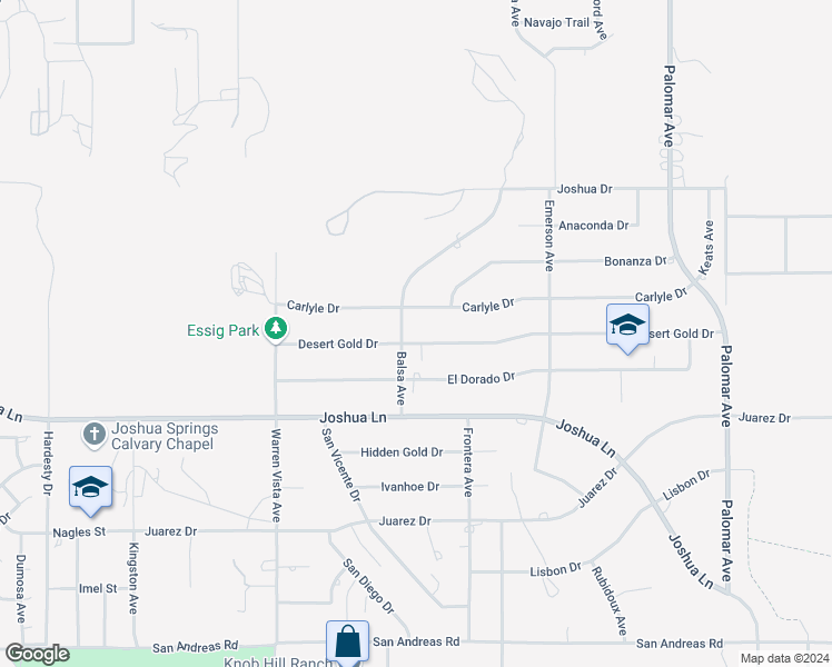 map of restaurants, bars, coffee shops, grocery stores, and more near 57946 Desert Gold Drive in Yucca Valley