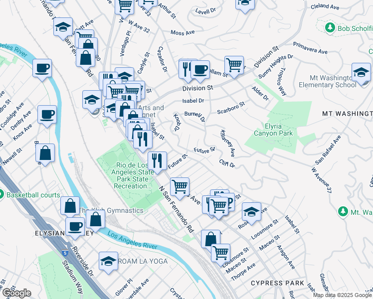 map of restaurants, bars, coffee shops, grocery stores, and more near 1715 Kemper St in Los Angeles