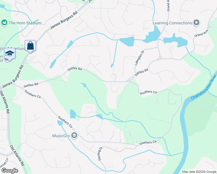 map of restaurants, bars, coffee shops, grocery stores, and more near 970 Cascade Run Ct in Suwanee