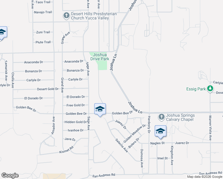 map of restaurants, bars, coffee shops, grocery stores, and more near Joshua Lane in Yucca Valley