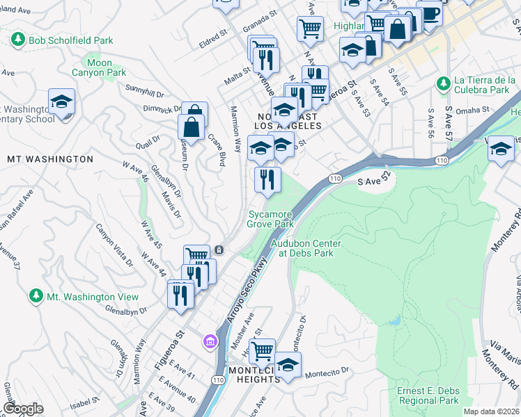 map of restaurants, bars, coffee shops, grocery stores, and more near 4733 Woodside Drive in Los Angeles