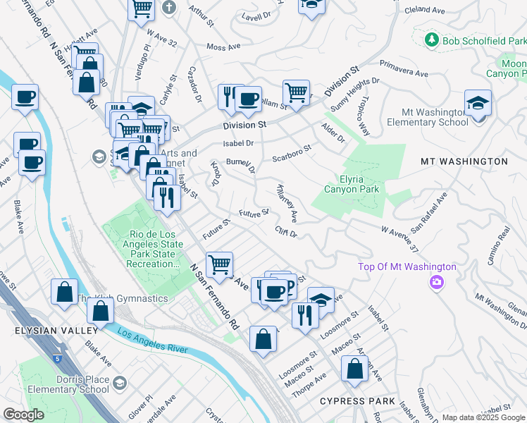 map of restaurants, bars, coffee shops, grocery stores, and more near 3110 Future Street in Los Angeles