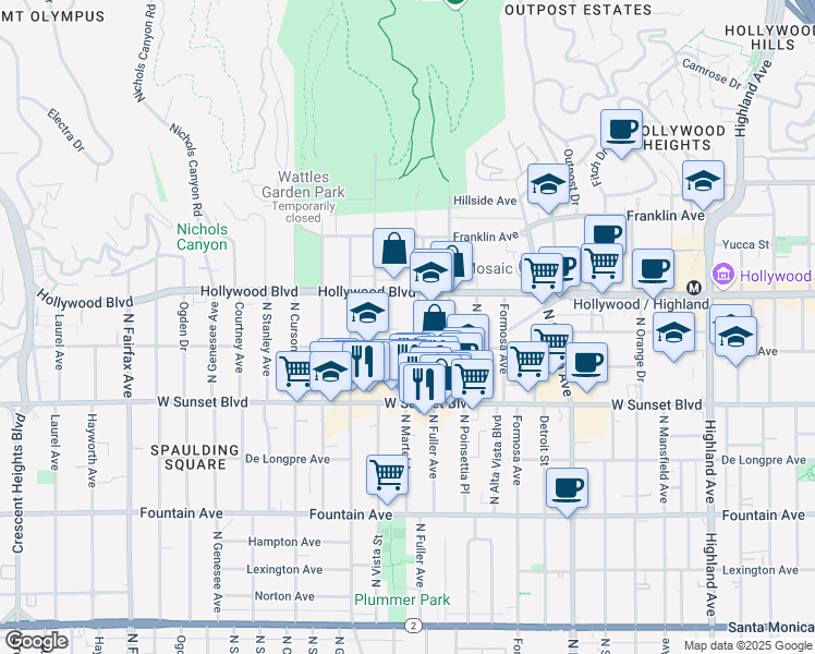 map of restaurants, bars, coffee shops, grocery stores, and more near in Los Angeles