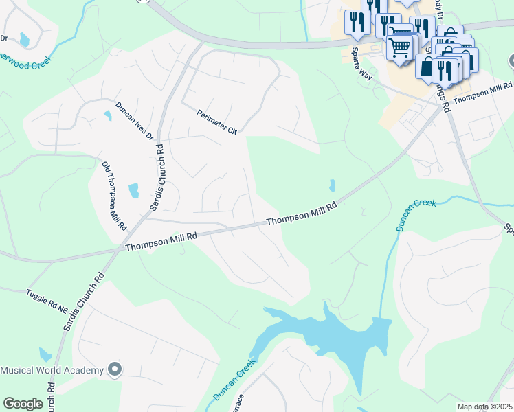 map of restaurants, bars, coffee shops, grocery stores, and more near 4731 Moon Chase Drive in Buford