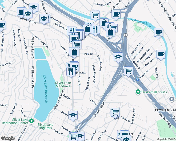 map of restaurants, bars, coffee shops, grocery stores, and more near 2413 Hidalgo Avenue in Los Angeles