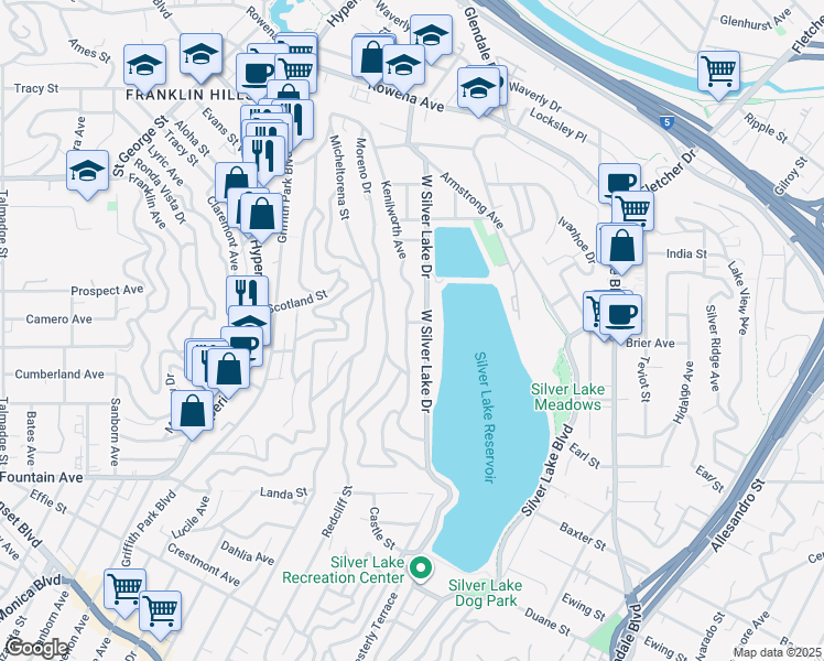 map of restaurants, bars, coffee shops, grocery stores, and more near 2252 Kenilworth Avenue in Los Angeles