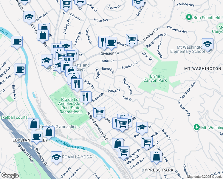 map of restaurants, bars, coffee shops, grocery stores, and more near 3015 Future Street in Los Angeles