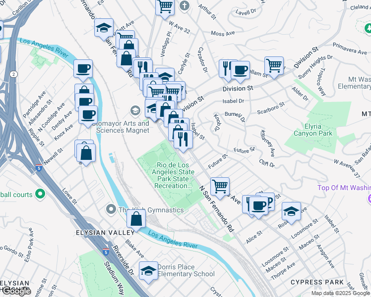 map of restaurants, bars, coffee shops, grocery stores, and more near 2810 Macon Street in Los Angeles