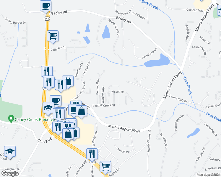 map of restaurants, bars, coffee shops, grocery stores, and more near 3695 Bentbill Crossing in Cumming