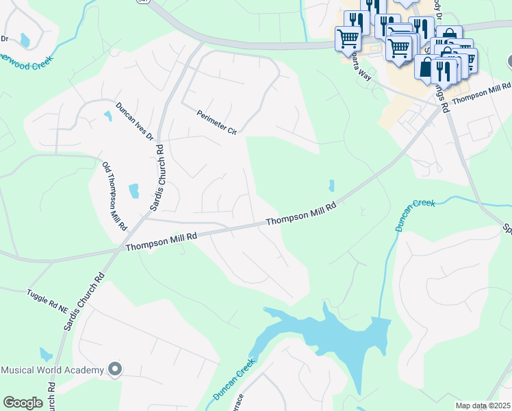 map of restaurants, bars, coffee shops, grocery stores, and more near 4731 Moon Chase Drive in Buford