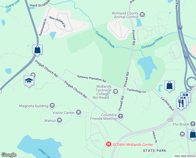 map of restaurants, bars, coffee shops, grocery stores, and more near Gateway Plantation Road in Columbia