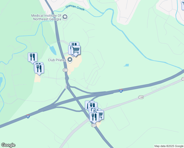 map of restaurants, bars, coffee shops, grocery stores, and more near 492 King Village in Braselton
