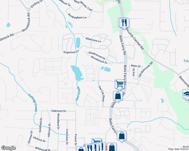 map of restaurants, bars, coffee shops, grocery stores, and more near 434 Herring Dr in Acworth