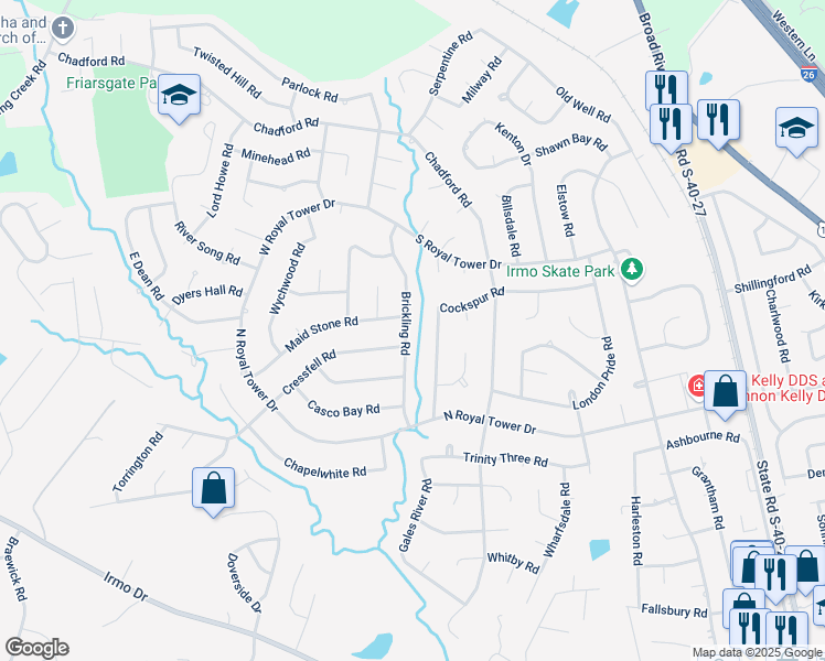 map of restaurants, bars, coffee shops, grocery stores, and more near 231 Brickling Road in Irmo