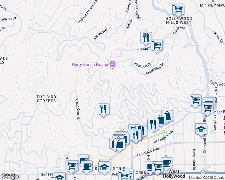 map of restaurants, bars, coffee shops, grocery stores, and more near 1610 Viewmont Drive in Los Angeles