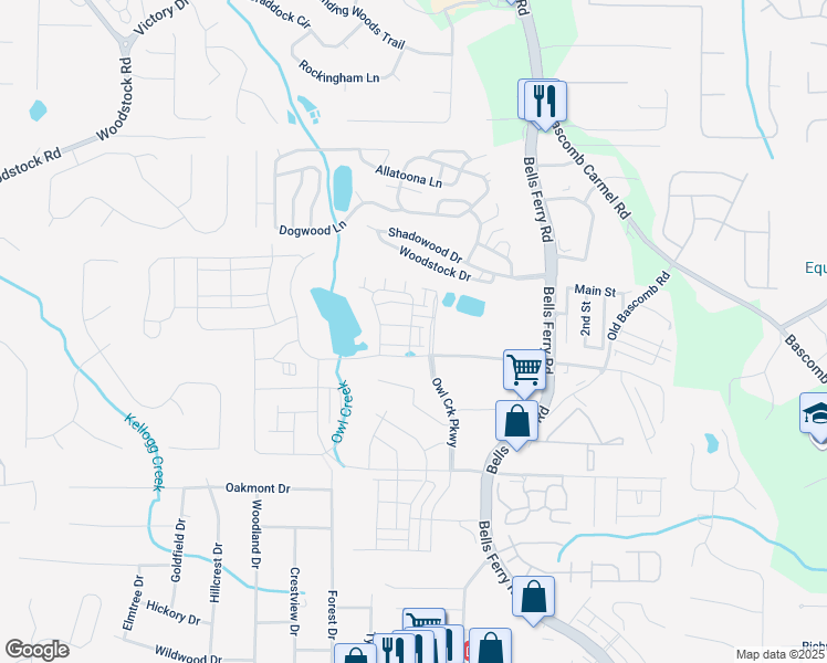 map of restaurants, bars, coffee shops, grocery stores, and more near 434 Herring Dr in Acworth