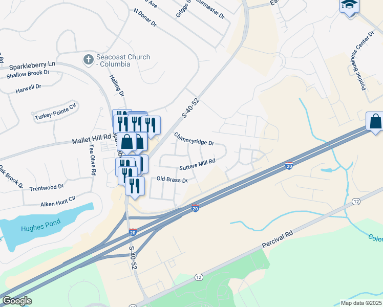 map of restaurants, bars, coffee shops, grocery stores, and more near 312 Old Iron Road in Columbia