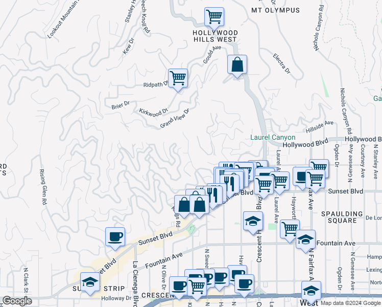 map of restaurants, bars, coffee shops, grocery stores, and more near 1644 Marmont Avenue in Los Angeles