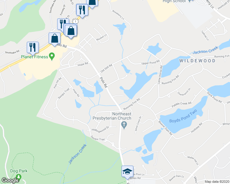 map of restaurants, bars, coffee shops, grocery stores, and more near 5 Sand Spur Road in Columbia