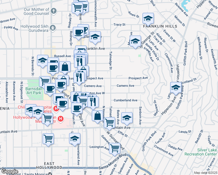 map of restaurants, bars, coffee shops, grocery stores, and more near 4353 Camero Avenue in Los Angeles