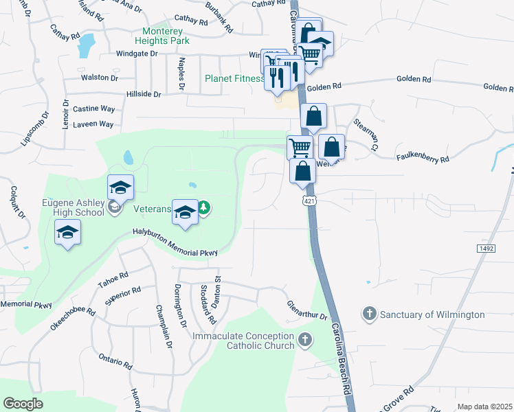 map of restaurants, bars, coffee shops, grocery stores, and more near 6508 Berridge Drive in Wilmington