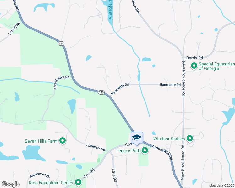map of restaurants, bars, coffee shops, grocery stores, and more near 340 Ranchette Road in Alpharetta