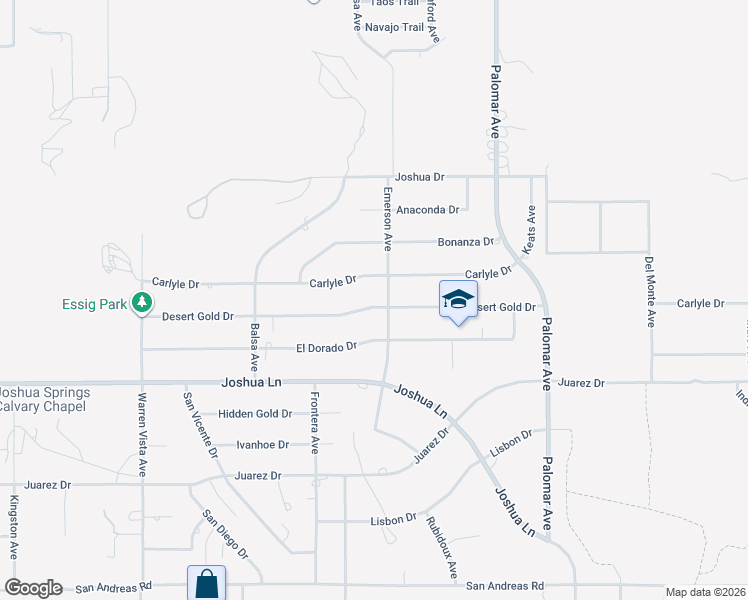 map of restaurants, bars, coffee shops, grocery stores, and more near 58136 Desert Gold Drive in Yucca Valley