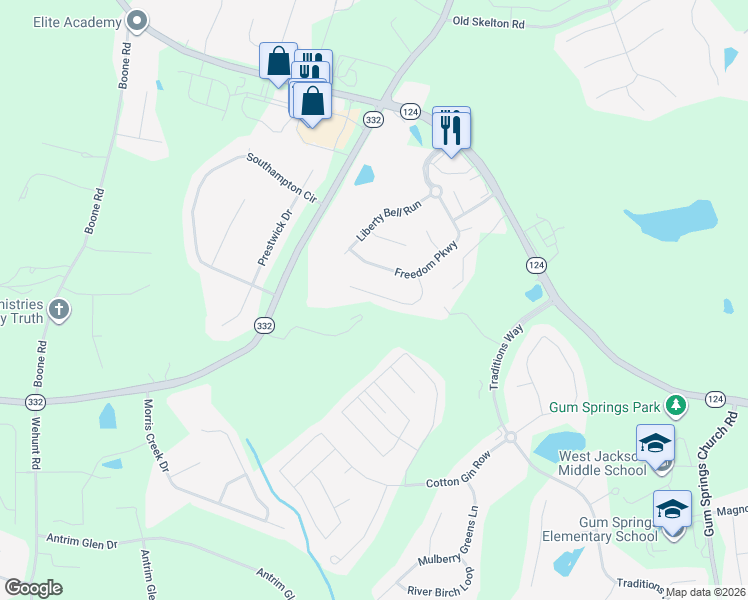 map of restaurants, bars, coffee shops, grocery stores, and more near 1509 Washington Rose Avenue in Hoschton