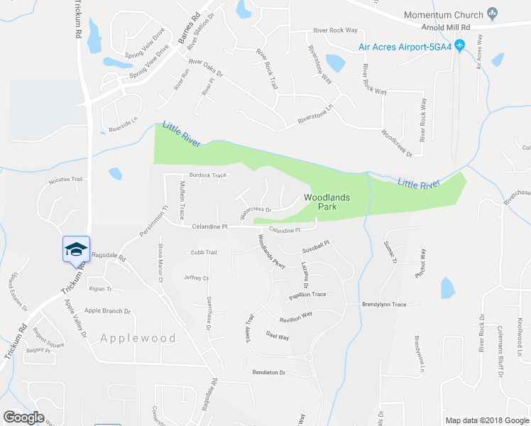 map of restaurants, bars, coffee shops, grocery stores, and more near 518 Watercress Drive in Woodstock