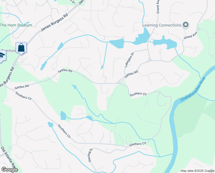 map of restaurants, bars, coffee shops, grocery stores, and more near 1055 Cascade Run Court in Suwanee