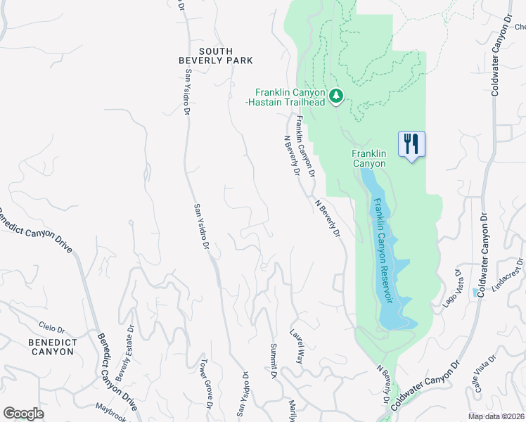 map of restaurants, bars, coffee shops, grocery stores, and more near 1666 Summitridge Drive in Beverly Hills