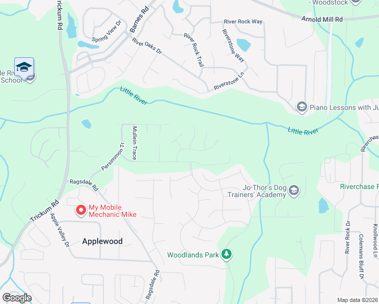 map of restaurants, bars, coffee shops, grocery stores, and more near 514 Watercress Drive in Woodstock