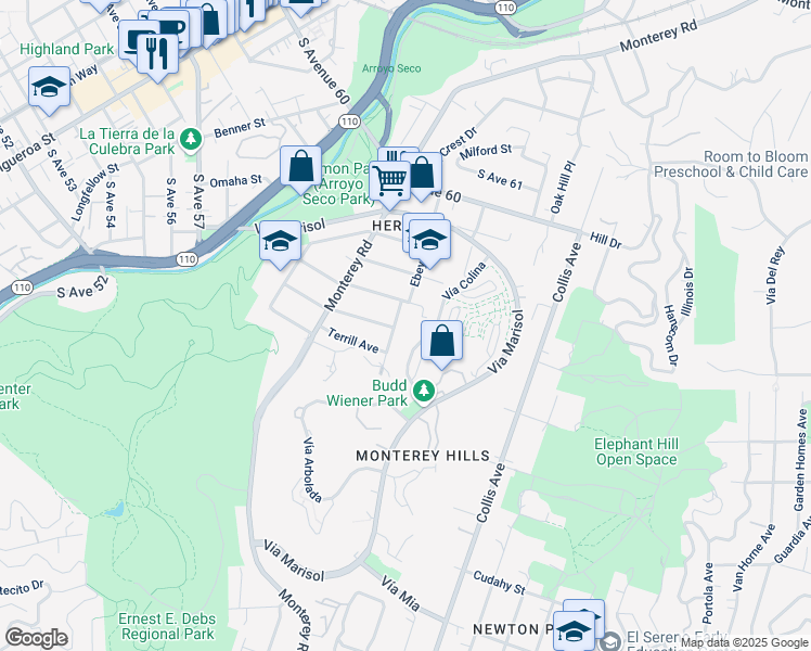 map of restaurants, bars, coffee shops, grocery stores, and more near 5504 Ebey Avenue in Los Angeles