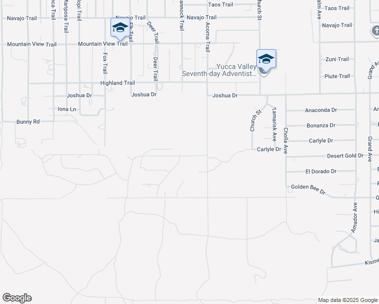 map of restaurants, bars, coffee shops, grocery stores, and more near 56034 Desert Gold Drive in Yucca Valley