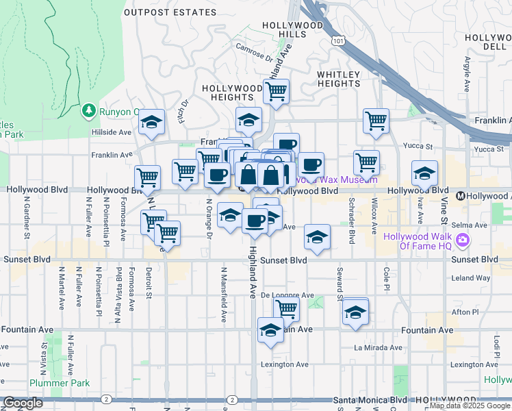 map of restaurants, bars, coffee shops, grocery stores, and more near in Los Angeles